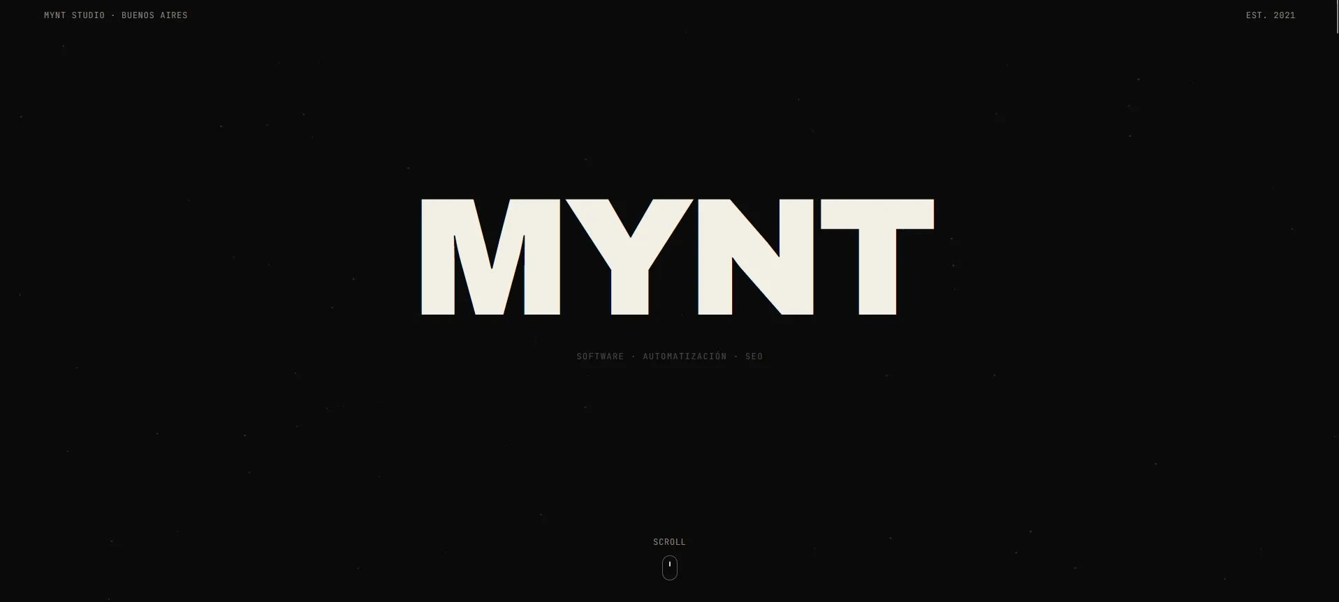Portada del sitio de Mynt con el logotipo sobre fondo oscuro